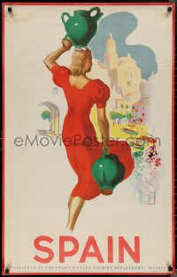 2c0021 SPAIN 25x39 Spanish travel poster 1950s Josep Morell Macias art of woman in red dress, rare!