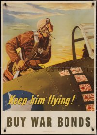 2c0026 KEEP HIM FLYING 29x40 WWII war poster 1943 Georges Schreiber art of U.S. pilot!