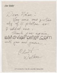 2h0025 CLINT WALKER signed letter 1990s sending an extra signed photo, on his personal stationery!