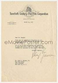 2h0027 DARRYL F. ZANUCK signed letter 1953 thanking Film Daily for choosing two of his movies!