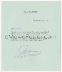 2h0044 JOAN CRAWFORD signed letter 1972 thanking a friend for the beautiful Christmas card!