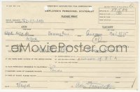 2h0583 AKIM TAMIROFF signed employee's personnel statement 1956 required by 20th Century-Fox!