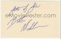 2h0594 BETTE MIDLER signed 5x8 index card 1980s she wrote Lots of love & signed her name!
