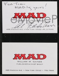 2h0581 AL FELDSTEIN signed business card 1980s his Mad Magazine card, plus Bill Gaines' & Annie's!