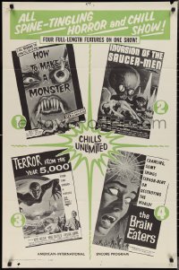 2j0955 ALL SPINE-TINGLING HORROR & CHILL SHOW 1sh 1961 Invasion of the Saucer-Men and three more!
