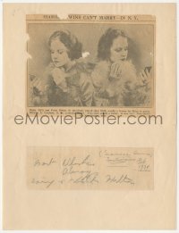 2j0046 DAISY HILTON/VIOLET HILTON signed 2x6 paper on 8x11 display 1934 by the conjoined twins!
