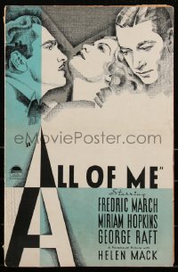 2j0644 ALL OF ME pressbook 1934 Fredric March loves Miriam Hopkins, gangster George Raft, rare!