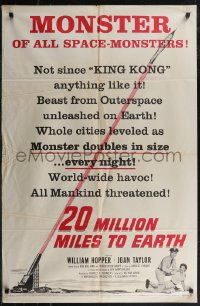 2p0658 20 MILLION MILES TO EARTH style B 1sh 1957 monster of all space-monsters, not since King Kong!
