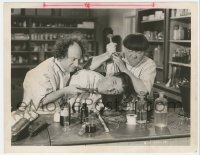 2p1794 ALL GUMMED UP 8x10.25 still 1947 3 Stooges, Moe & Larry grinding Shemp's head in lab, rare!