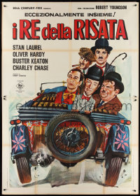 2p0339 4 CLOWNS Italian 2p 1971 Crovato art of Laurel & Hardy, Keaton, Chase, Charlie Chaplin!
