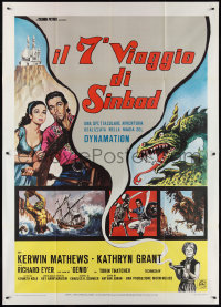 2p0340 7th VOYAGE OF SINBAD Italian 2p R1976 Harryhausen fantasy classic, different monster art!