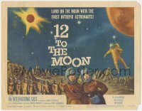 2p1089 12 TO THE MOON TC 1960 land on the moon with the first intrepid astronauts, cool sci-fi image!