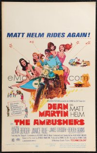 2p0016 AMBUSHERS WC 1967 McGinnis art of Dean Martin as Matt Helm with sexy Slaygirls on motorcycle!