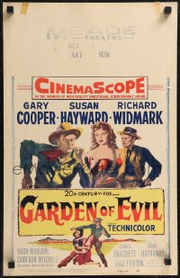 2p0048 GARDEN OF EVIL WC 1954 cool art of Gary Cooper, sexy Susan Hayward & Richard Widmark!