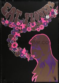 2r0060 EAT FLOWERS 20x29 Dutch commercial poster 1960s psychedelic Slabbers art of woman & flowers!