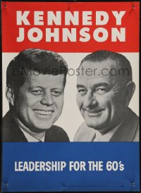 2r0016 KENNEDY JOHNSON 13x18 political campaign 1960 leadership for the 60's, cool close-ups!