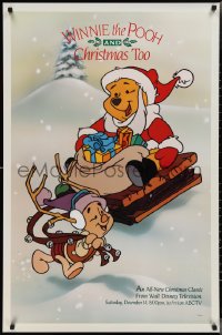 2r0045 WINNIE THE POOH & CHRISTMAS TOO tv poster 1991 great image of him as Santa with Piglet!