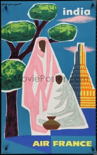 2r0068 AIR FRANCE INDIA 24x39 French travel poster 1963 Guy Georget art of two figures and more!