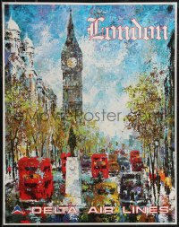 2r0072 DELTA AIR LINES LONDON 22x28 travel poster 1970s great Jack Laycox art with Big Ben!