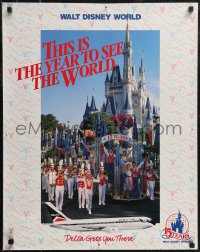 2r0074 DELTA WALT DISNEY WORLD 22x28 travel poster 1986 great parade outside of Cinderella's castle!