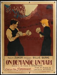 2s0531 WANTED - A HUSBAND linen French 1p 1919 Jacques Faria art of Billie Burke & man boxing, rare!