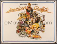 2s0022 AMERICAN GRAFFITI 1/2sh 1973 George Lucas teen classic, wacky Mort Drucker artwork of cast!