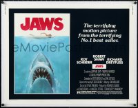 2s0807 JAWS linen 1/2sh 1975 great art of Steven Spielberg's classic shark attacking sexy swimmer!