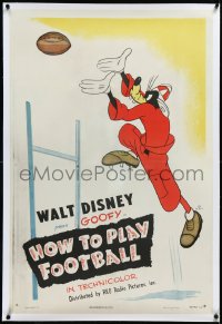 2s1050 HOW TO PLAY FOOTBALL linen 1sh 1944 Disney, great art of Goofy catching touchdown, ultra rare!