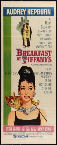 2s0452 BREAKFAST AT TIFFANY'S insert 1961 classic McGinnis art of sexy elegant Audrey Hepburn & cat!