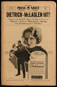 2s0049 DISHONORED pressbook 1931 Josef von Sternberg, prostitute/spy Marlene Dietrich, ultra rare!