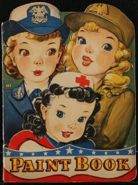 2t0016 GIRLS IN SERVICE Whitman softcover paint book 1943 Herric art of Red Cross nurse, WAVE & WAC!