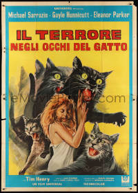 2t0061 EYE OF THE CAT Italian 2p 1970 best different Spagnoli art of evil felines attacking girl!