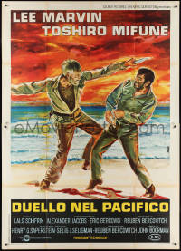 2t0066 HELL IN THE PACIFIC Italian 2p 1969 Avelli art of Lee Marvin & Toshiro Mifune, Boorman!