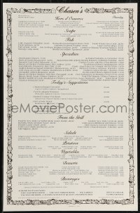 2t0019 CHASEN'S menu 1992 famous West Hollywood restaurant, includes postcard w/ Charles Bragg art!