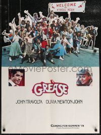 2t0026 GREASE 11x15 promo brochure 1978 Travolta, Olivia Newton-John, unfolds to 22x30 die-cut poster