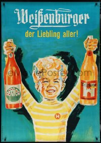 2w0038 WEISSENBURGER 36x50 Swiss advertising poster 1958 different art of child holding 2 bottles!