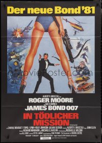 2y0020 FOR YOUR EYES ONLY German 33x47 1981 Roger Moore as James Bond 007, cool Brian Bysouth art!