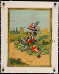 2y0025 LE COMBAT linen 12x16 French special poster 1910s art of children fighting with toy weapons!