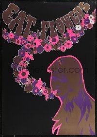 2z0086 EAT FLOWERS 20x29 Dutch commercial poster 1960s psychedelic Slabbers art of woman & flowers!