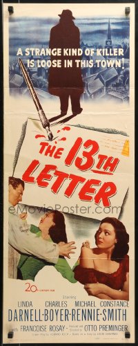 2z0759 13th LETTER insert 1951 Otto Preminger, Linda Darnell, a strange kind of killer is loose!