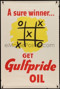 2z0074 GULF OIL 28x42 advertising poster 1950 tic-tac-toe, a sure winner, get Gulfpride oil!