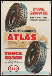 2z0067 ESSO 30x44 Argentinean advertising poster 1950s truck between tires!