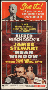 3b0015 REAR WINDOW 3sh R1962 Alfred Hitchcock shown with Jimmy Stewart & sexy Grace Kelly!