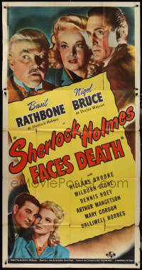 3b0017 SHERLOCK HOLMES FACES DEATH 3sh 1943 detective Basil Rathbone & Nigel Bruce as Watson, rare!