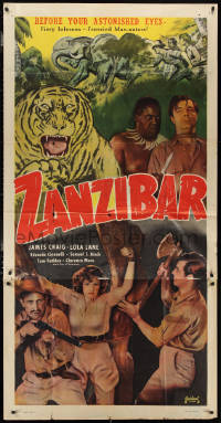 3b0020 ZANZIBAR 3sh R1948 pretty Lola Lane & James Craig with frenzied man-eaters in Africa, rare!