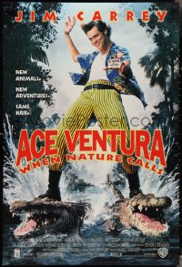 3b1659 ACE VENTURA WHEN NATURE CALLS DS 1sh 1995 wacky Jim Carrey on crocodiles by John Alvin!