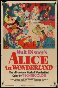 3b0259 ALICE IN WONDERLAND 1sh 1951 Walt Disney Lewis Carroll classic, wonderful tea party art!