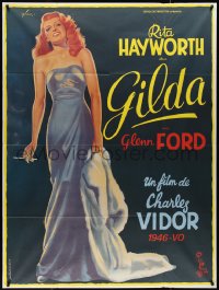3b0046 GILDA French 1p R1972 art of sexy Rita Hayworth full-length in sheath dress by Boris Grinsson!