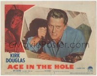 3b0443 ACE IN THE HOLE LC #6 1951 Billy Wilder, close up of determined Kirk Douglas on the phone!