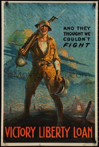 3b1344 AND THEY THOUGHT WE COULDN'T FIGHT 20x30 WWI war poster 1919 great art by Clyde Forsythe!